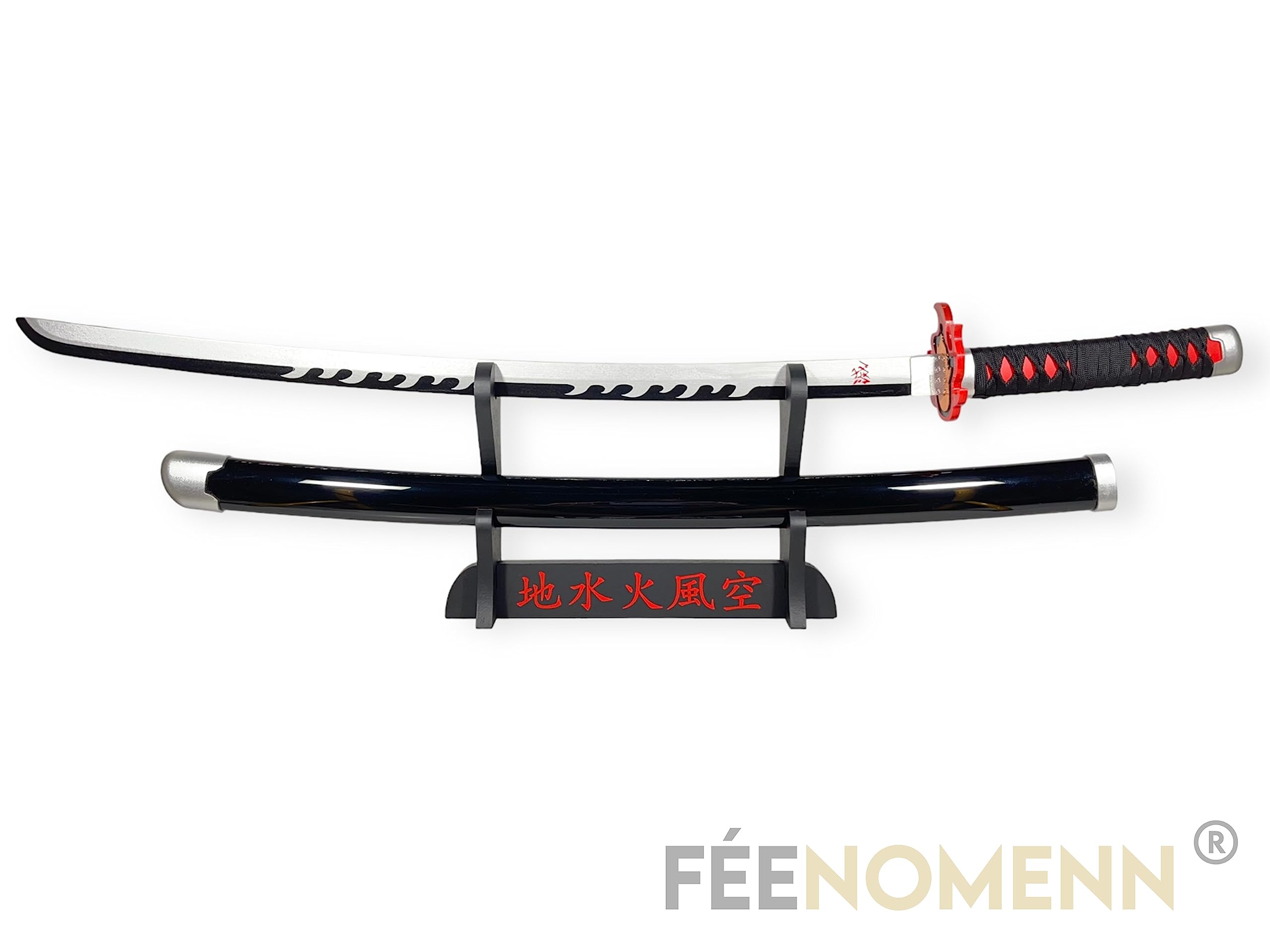 Katana Tanjiro Kamado Red Nichirin - Miecz Drewniany Ostrze - Japoński Stojak W zestawie