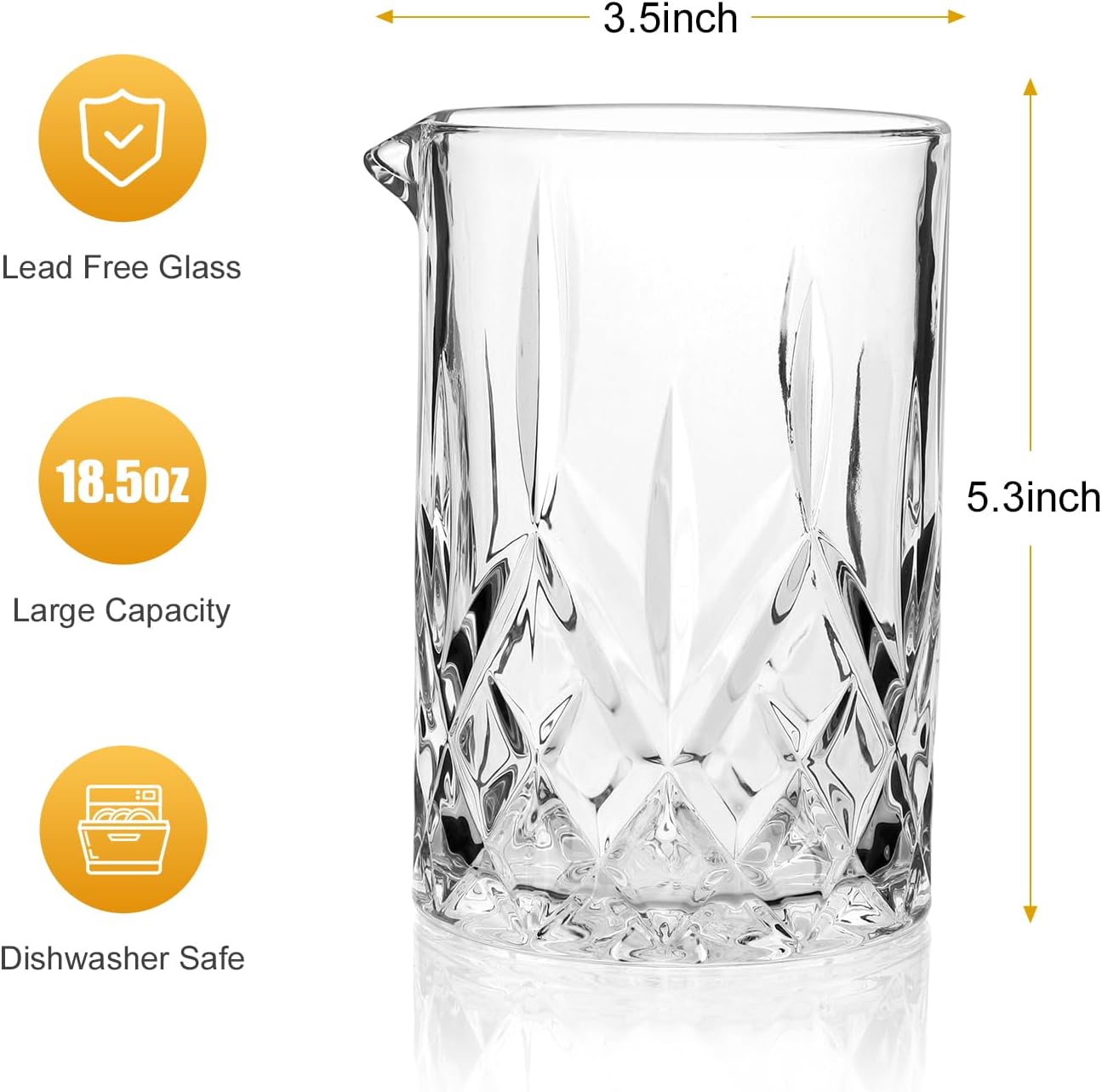 2 Pack Cocktail Mixing Glass, 18.5oz Crystal Mixing Glasses, Thick Bottom Accessories for Whiskey Manhattan Martini