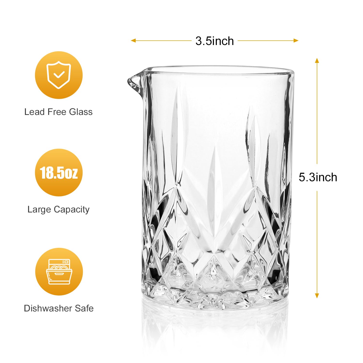 Vaso mezclador de cóctel, vasos mezcladores de cristal de 18.5 onzas, accesorios de barman de fondo grueso para whisky Manhattan Martini 3