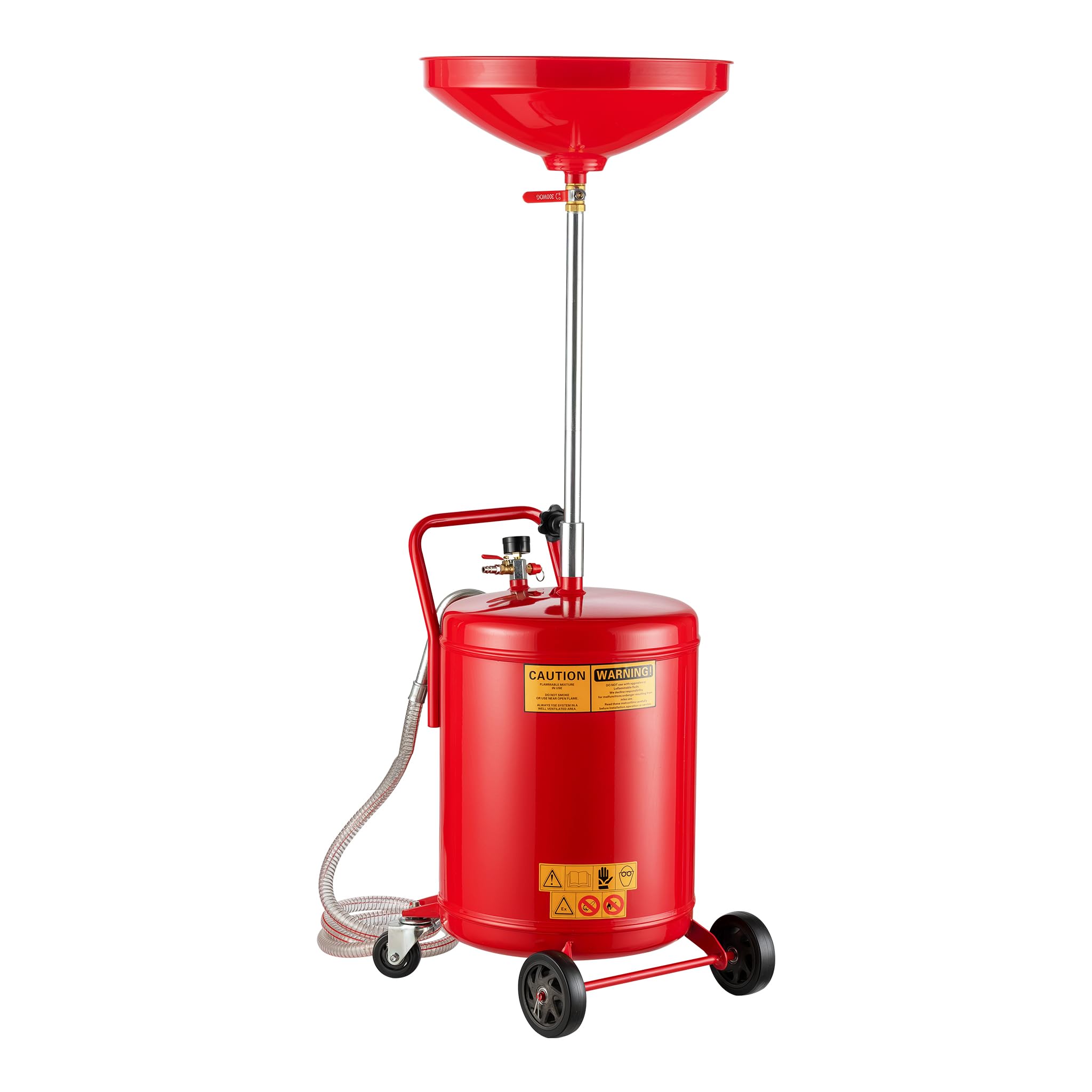 Wiltec Appareil Récupérateur d’huile Pneumatique Rouge Réservoir 68 L Hauteur réglable 98-157cm 4 Roues Vidange Huile usagée Chariot Récupération Huiles Nettoyage Accessoires Atelier Garage Automobile