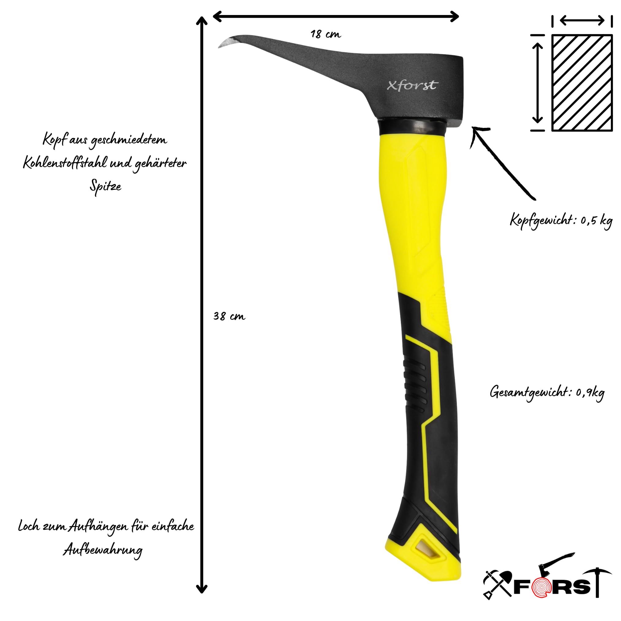 Xforst X-P50F BX Sappie Sapie, Porte Marteau Inclus. Idéal pour la manutention de Bois, Troncs de Bois et de bûches. avec Manche de Fibre de Verre.