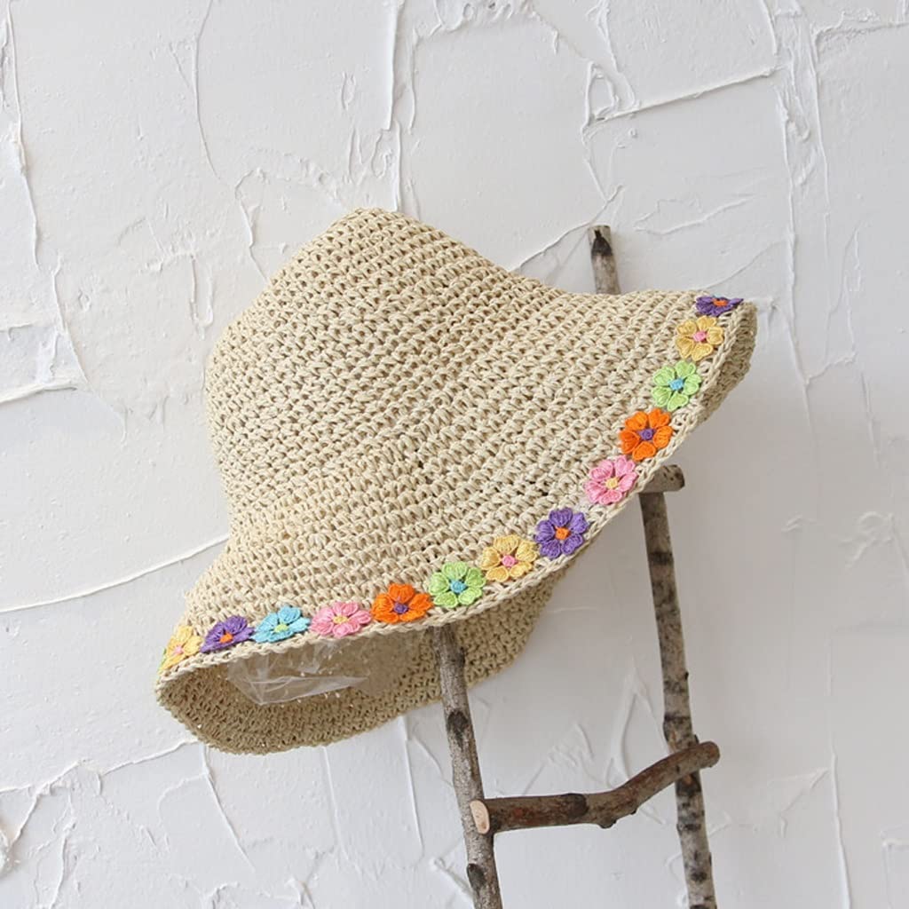 Chapeau de paille de fleur contre la chaleur - Chapeau de soleil d'été femmes