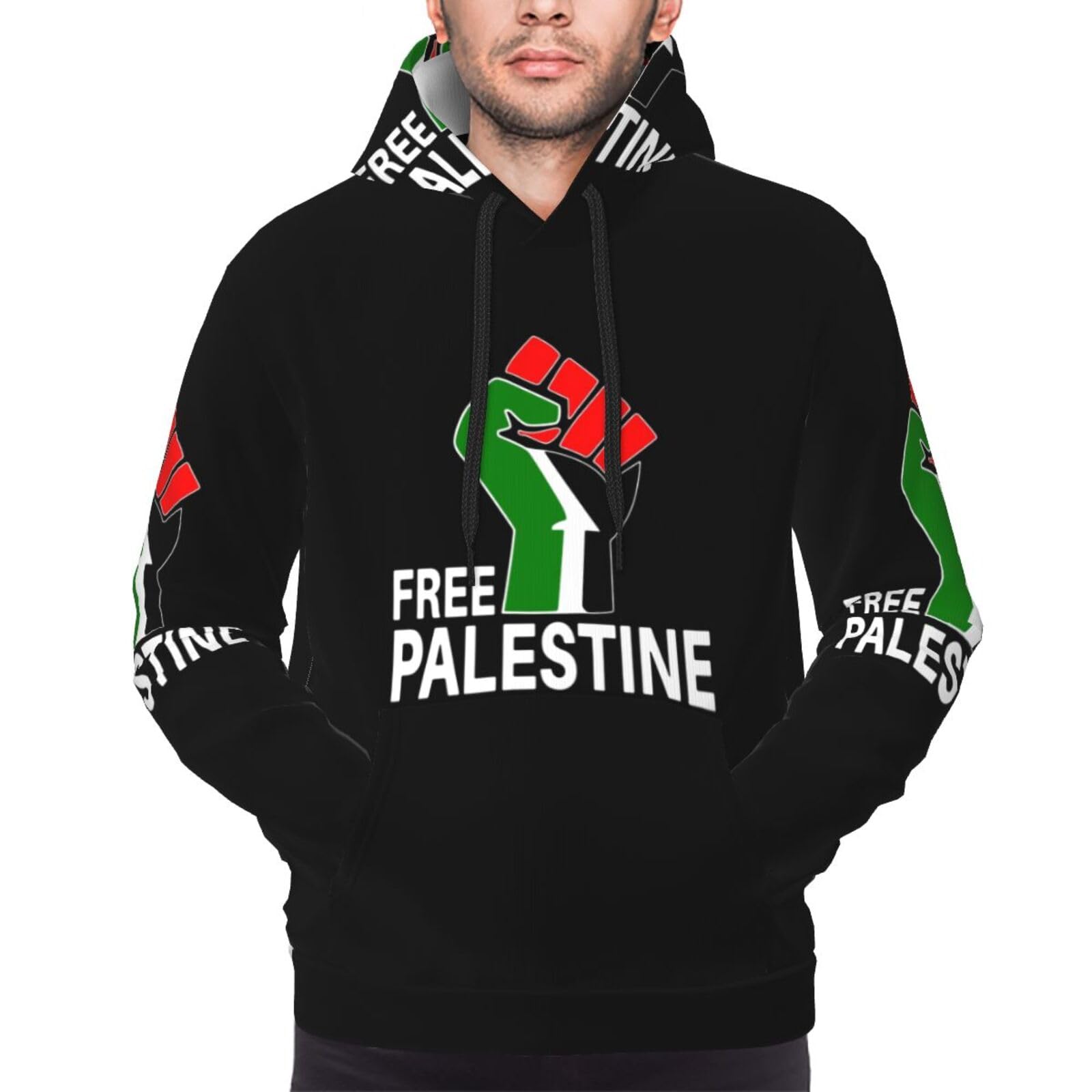 Djngn Unisex Black Free Palestine Hoodies Mans Womens Pullover Sweatshirts Hooded Sweatshirt