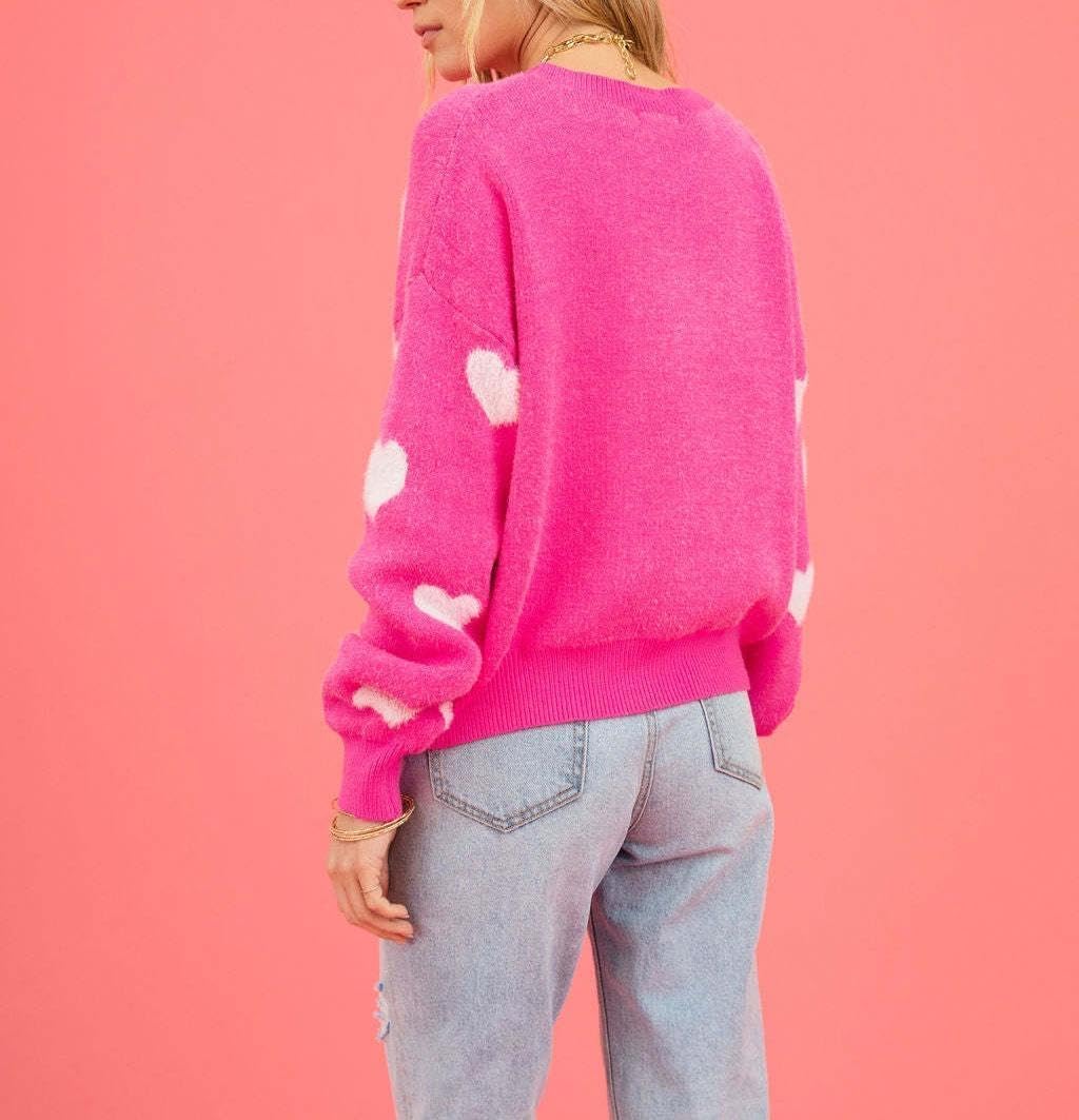 Heart Print Sweater for Women Cute Love Shaped Sweatshirt Casual Crewneck Galentine Shirt Pullover Tops - Image 3