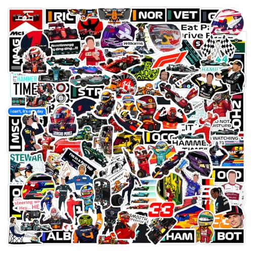 Image of CodersParadise Pack of 60 F1 Formula One Racing Vinyl Self-Adhesive Stickers for Laptop, Journal, Diary, Guitar, Mobile Case - Waterproof Residue Free Multicolor Stickers - 3 Inches for Metal, Glass