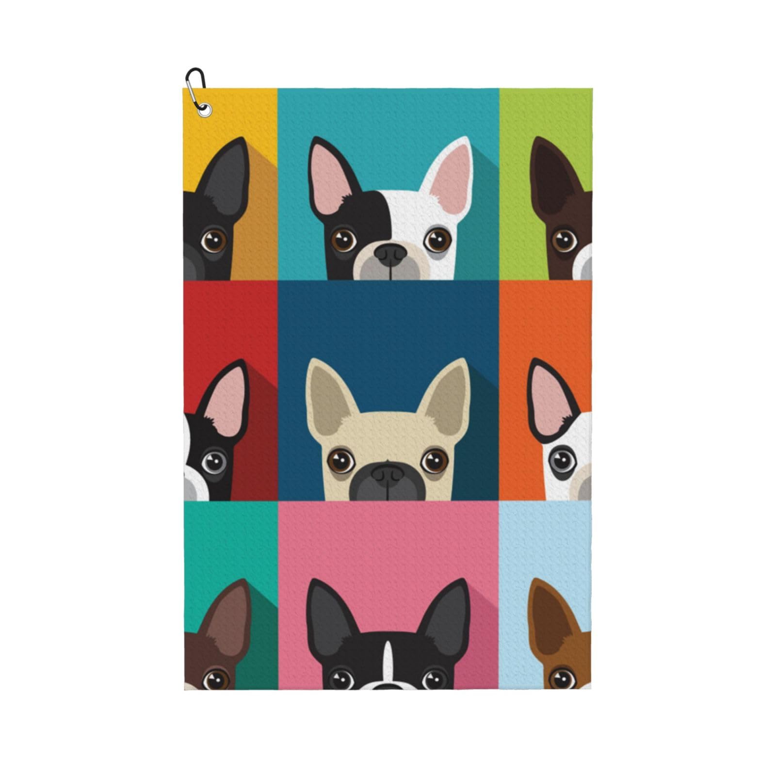 Hnnkloy Colorful Boston Terrier Print, 16x24 in Portable Waffle Golf Towels with Carabiner Clip for Golf Bag