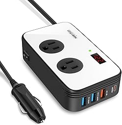 300W Car Power Inverter DC 12V to AC 110V Car Outlet Adapter Plug with PD 25W USB-C, QC3.0 and LCD Display Car Charger Loptop