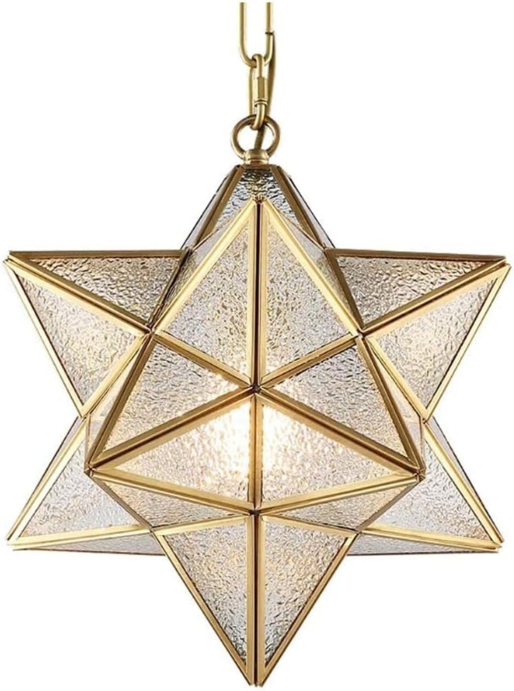 Creative Pentagram Pendant Lamp, Single-Head European Hanging Light Personality Full Copper Glass Droplights Indoor/Outdoor Home Hallway Entrance Chandelier,35Cm