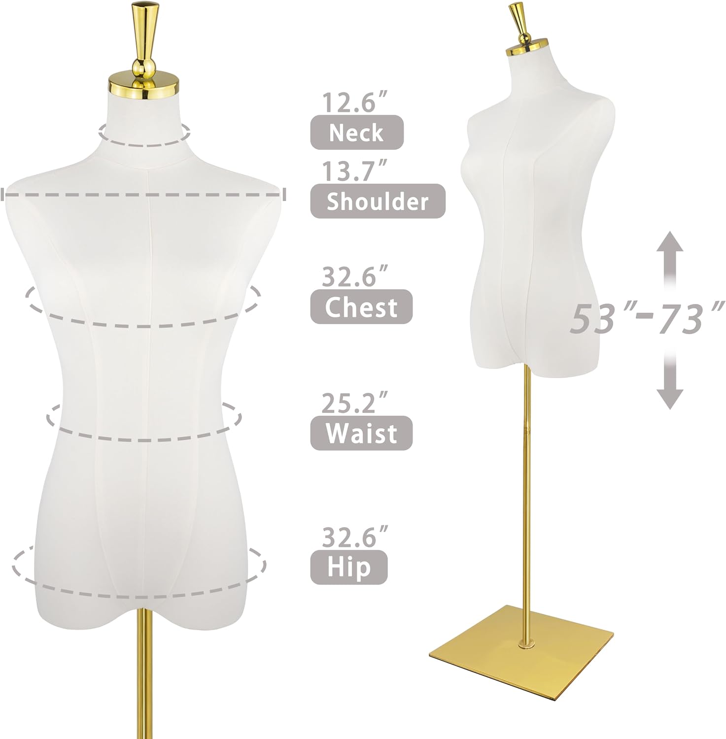 Female Mannequin Torso, 53"-73" Height Adjustable Dress Form Mannequin for Women with Golden Metal Stand,for Sewing and Display Beige