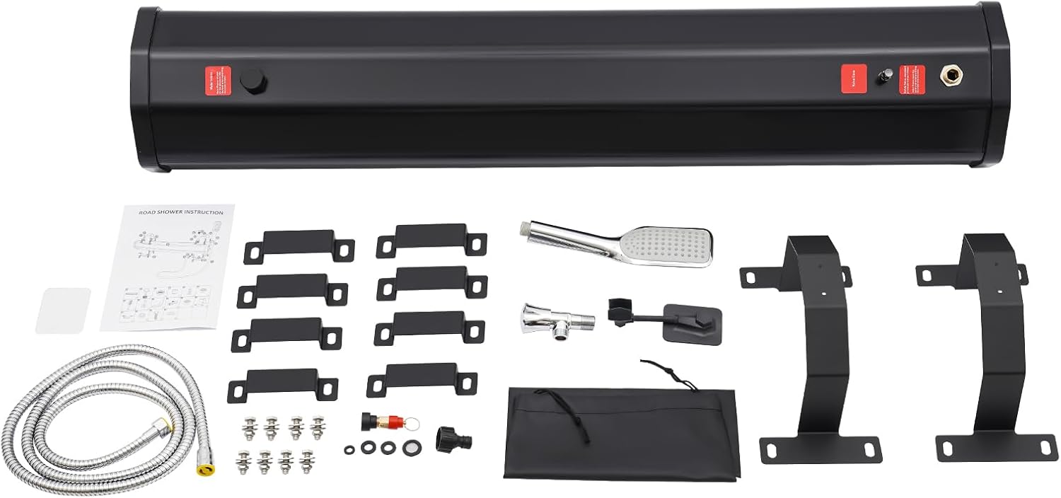 Gdrasuya10 8 Gallon Pressurized Water Tank for Camping Shower Roof Rack Water Tank Portable Off Road Shower Water Storage Tank with Hose Shower Head Bag Water Tank for Vehicles,Trucks,SUV