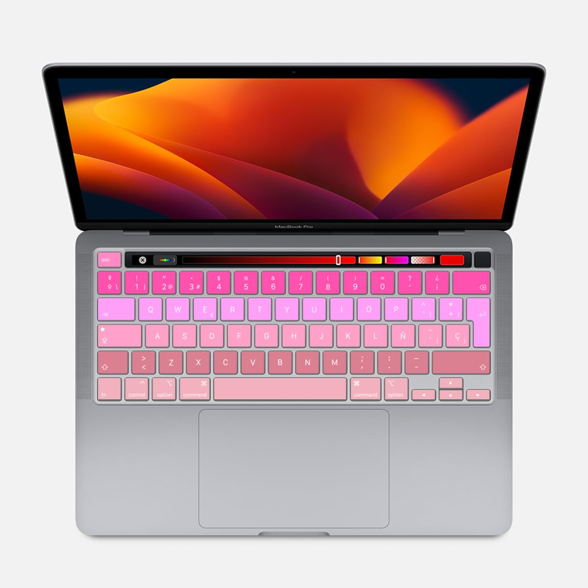 Lengua española ESP Funda de teclado de silicona para MacBook Pro 16 2019 A2141 para MacBook New Pro 13.3 pulgadas A2338 M1/A2251/A2289 con barra táctil y Touch ID versión europea (Ombre rosa)