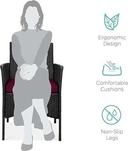 Miniatura 35 de Best Choice Products Juego de 3 piezas de mimbre para conversación al aire libre, muebles de patio que ahorran espacio para jardín con mesa