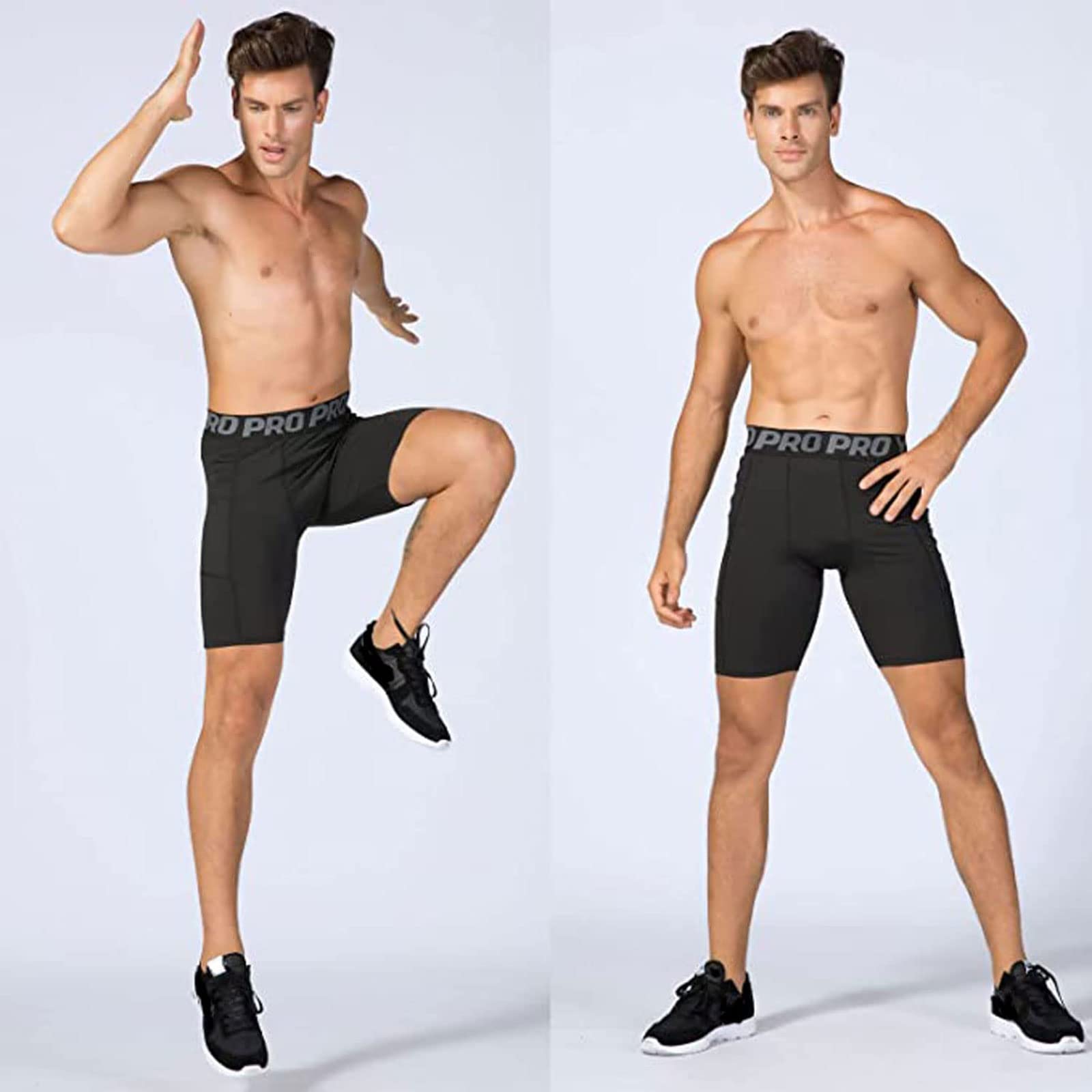 LANBAOSI Pantaloncini a Compressione da Uomo con Tasche Gym Yoga Athletic Quick Dry Underwear Collant Leggings Set di 2