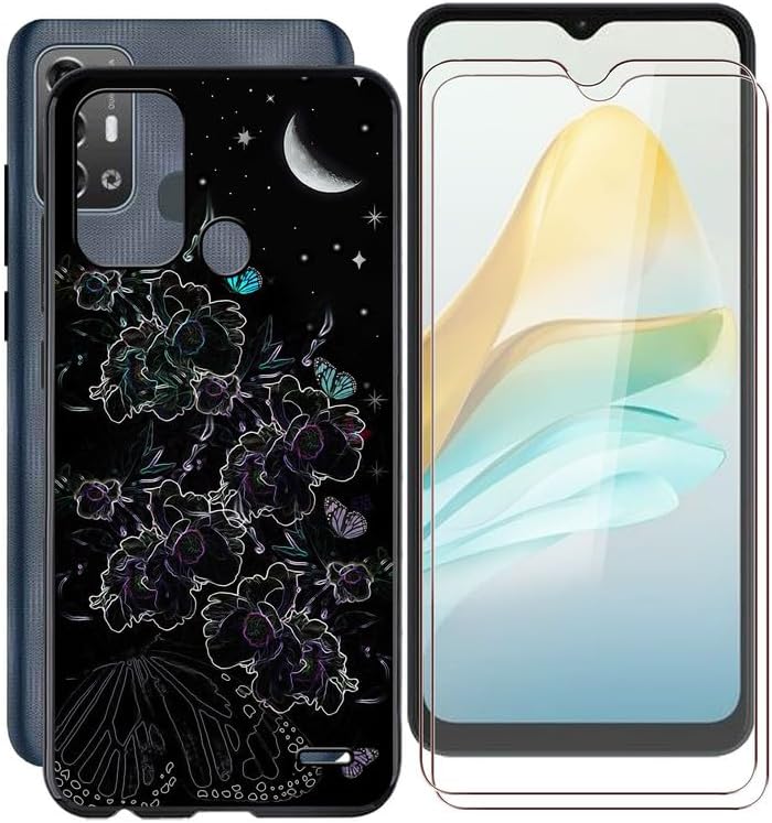 for ZTE Blade A53 Pro Case,  2 x Tempered Glass Protective Film, Shockproof Soft Cover, with 360 Rotation Ring Kickstand Case for ZTE Blade A53 Pro