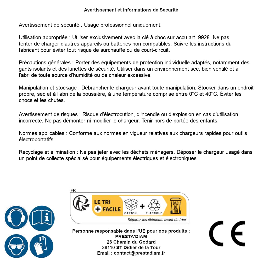 D-Work - Caricatore rapido per chiave a urto con batteria compatta, 11 x 26,5 x 14 cm, ricarica efficace e sicura