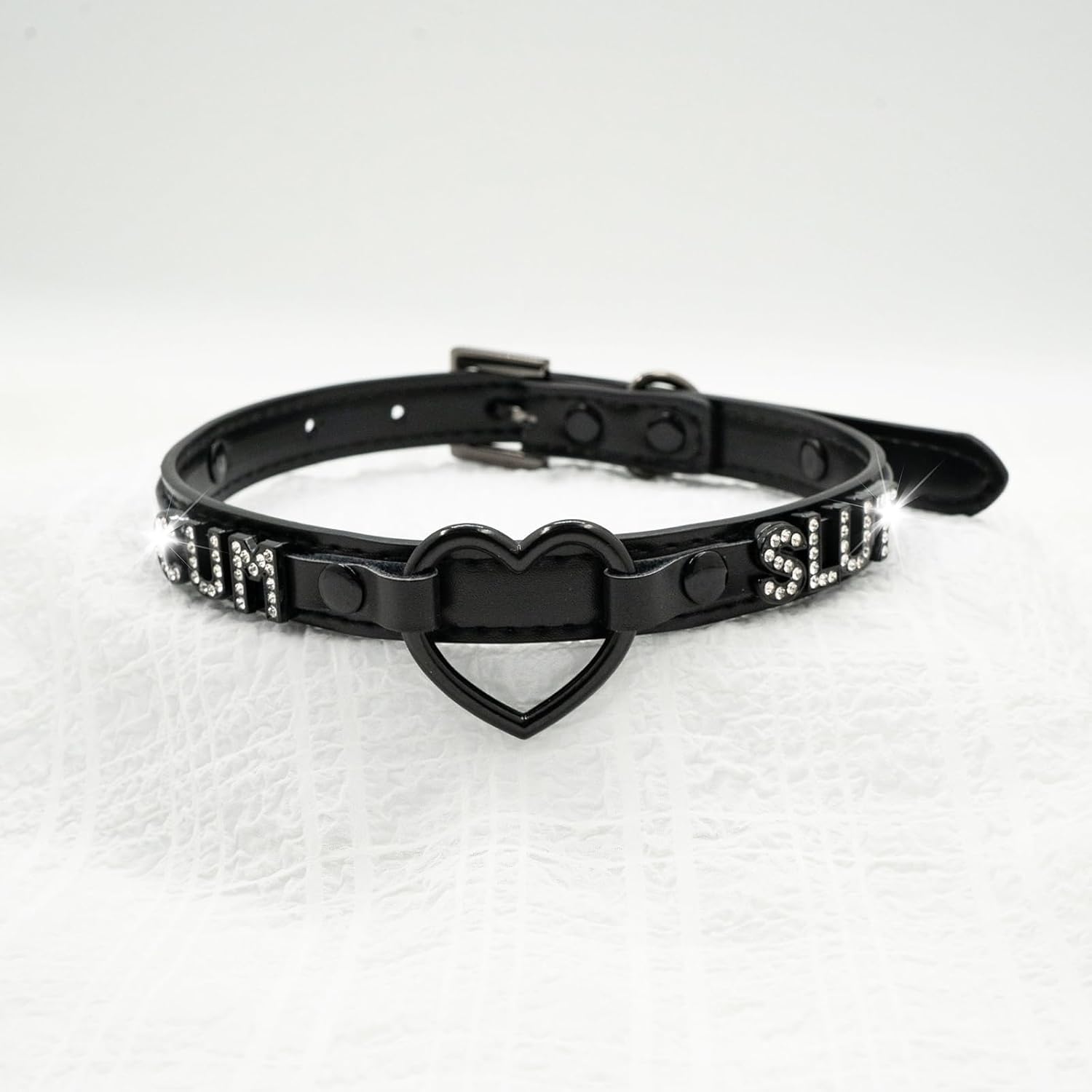 Black Heart O-ring Choker Necklace For Women, Cute Pink Little Letter Leather Collar For Women, Adjustable Fashion Jewelry - Image 3