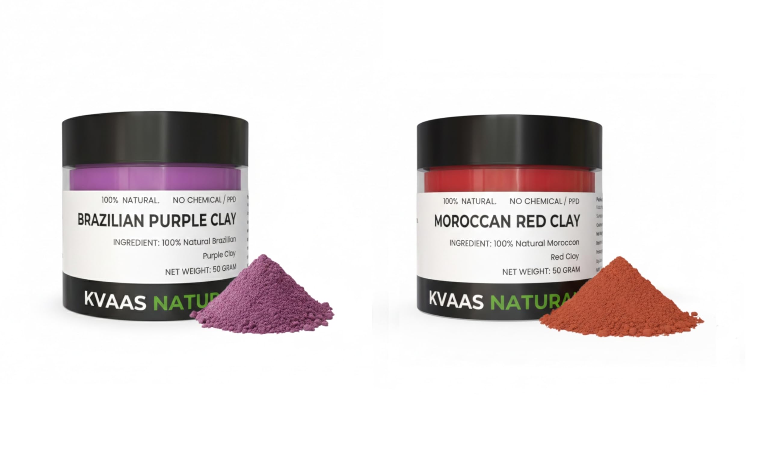 KVAAS Combo Pack Brazilian Purple Clay With Moroccan Red Clay Powder for Blackhead Removal, Skin Tone & Texture Improvement | Paraben-Free Natural Care for Face, Body & Hair | Suitable for All Skin Types | Powder Form | 50 Grams pack 2