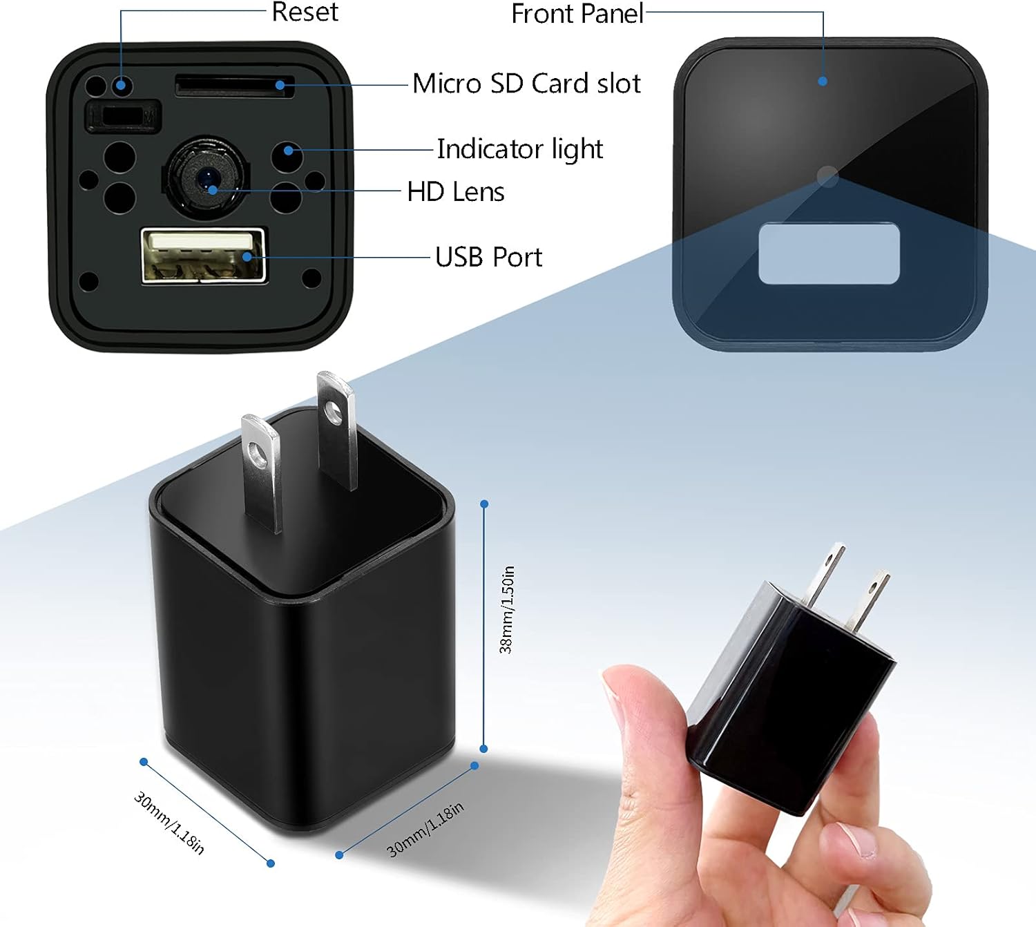 1080P WiFi Security Camera with Motion Detection, Hidden Spy Detector & Real-Time Alert, Indoor Surveillance Camera for Home/Office Safety