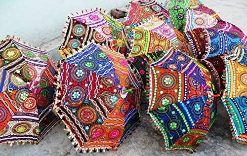 Indian Handmade Designer Cotton Fashion Multi Colored Umbrella Embroidery Boho Umbrellas Parasol 20 Pcs Lot