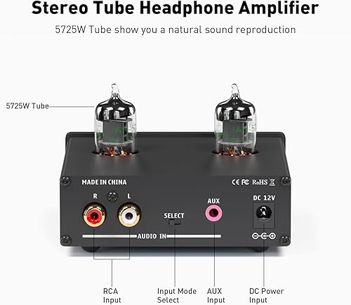 Miniatura 3 de Fosi Audio Amplificador de auriculares P2 Tubo de vacío Amplificador de auriculares Mini Hi-Fi Audio estéreo con protección de salida de ruido de