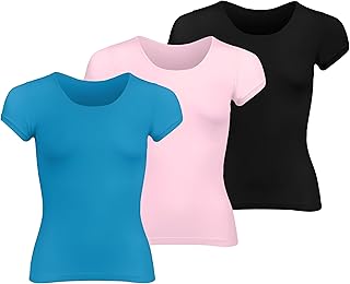 طقم توب لوسي نصف كم برقبة دائرية للنساء مكون من 3 قطع من سيلفي