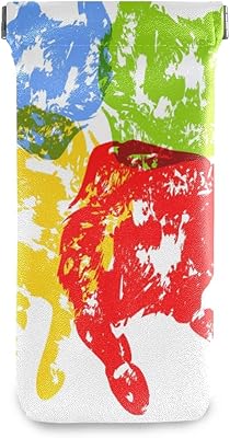 HUSSRITY Eyeglasses Case Prints Of Hands Sunglasses Pouch Soft PU Leather Squeeze Top Eyeglass Holder Portable Glasses Case For Women Men