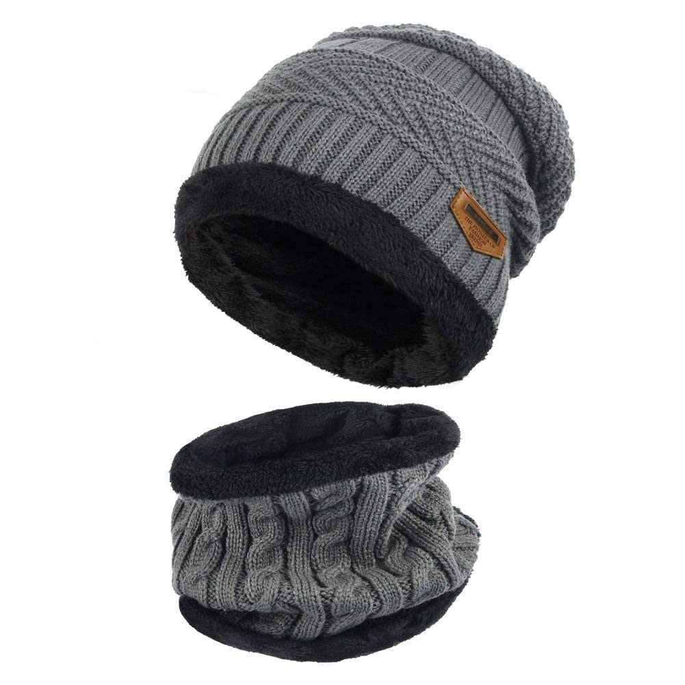 Buy for Happiness Mens Womens Winter Beanie Hats Scarf Set Warm Knit Hat Thick Fleece Lined Slouchy Cap Neck Warmer for Men Women