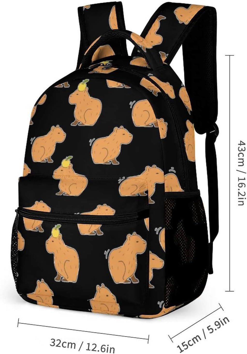 Capybara Backpack with Lunch Box & Pencil Case, 16 Inch Cute Capybara Themed Bookbag, Adjustable Lightweight Large Capacity, Colorful Capybara Backpack Set for Kids Girls Boys School