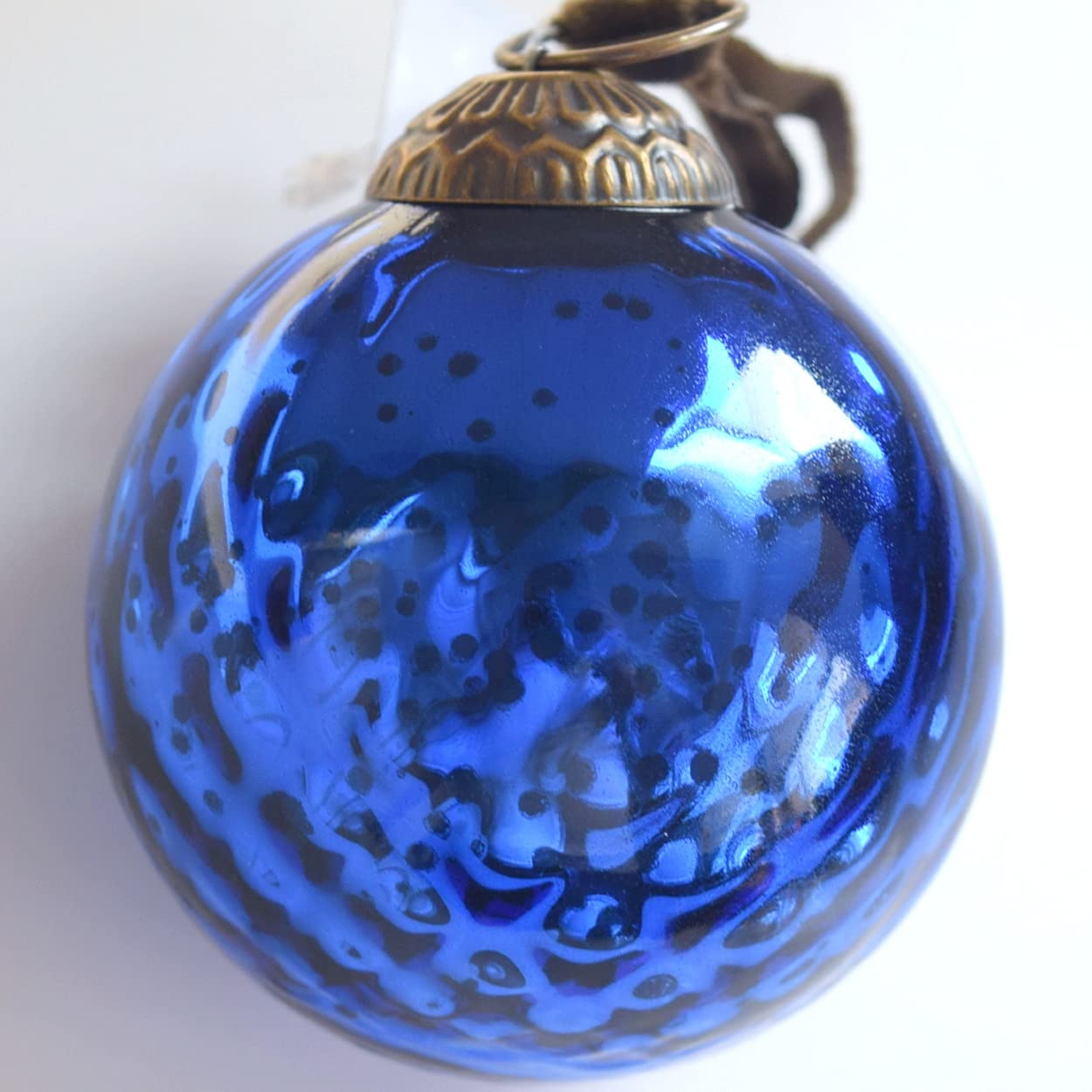 Set of 4 Blue Mercury Glass Ornaments (3.15" Antique Embossed Ball) Perfect for Christmas Tree, Hanging Holiday Decoration, Gifts & Home Decor