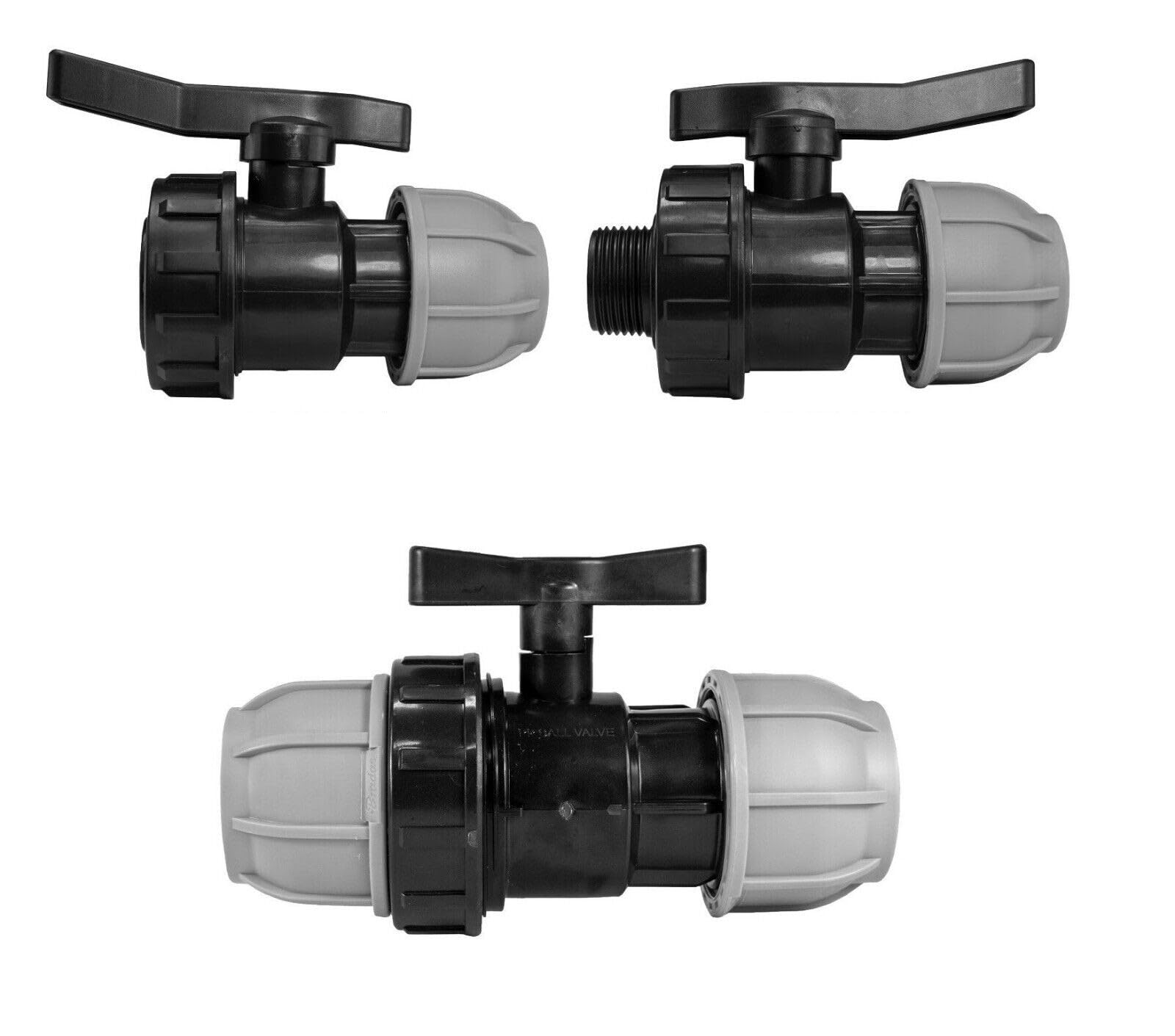 MDPE Compression Connector Fittings 25mm LDPE Water Pipe Elbow Valve Straight (Valve 25mm - 3/4" BSPF)