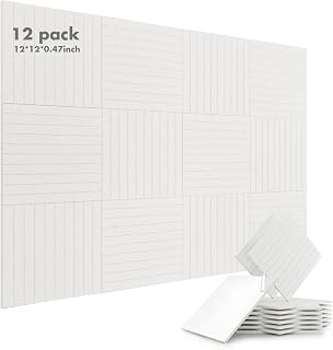 12 Pack Acoustic Panels,12"*12"*0.47"Self-Adhesive Soundproof Wall Panels,High Density Sound Proof panels for Walls, Office, Reccording Studio, Home,Ceiling-White