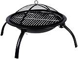 Home Discount Large Fire Pit Steel Folding Outdoor Garden Patio Heater Grill Camping Bowl BBQ With Poker, Grate, Grill, Mesh Lid