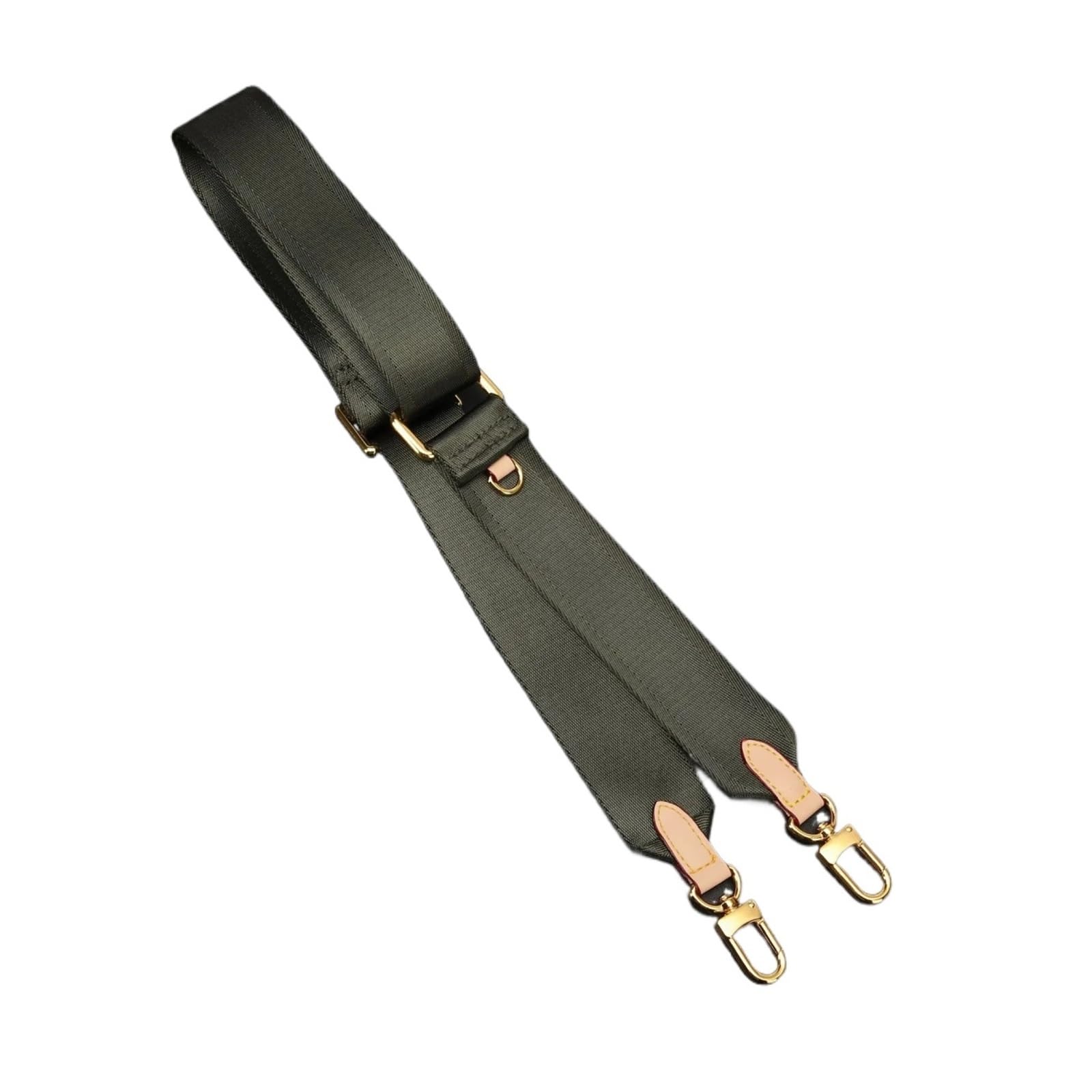 Correa de bolso de lona verde oscuro regulable con detalles de cuero para bandolera de mujer