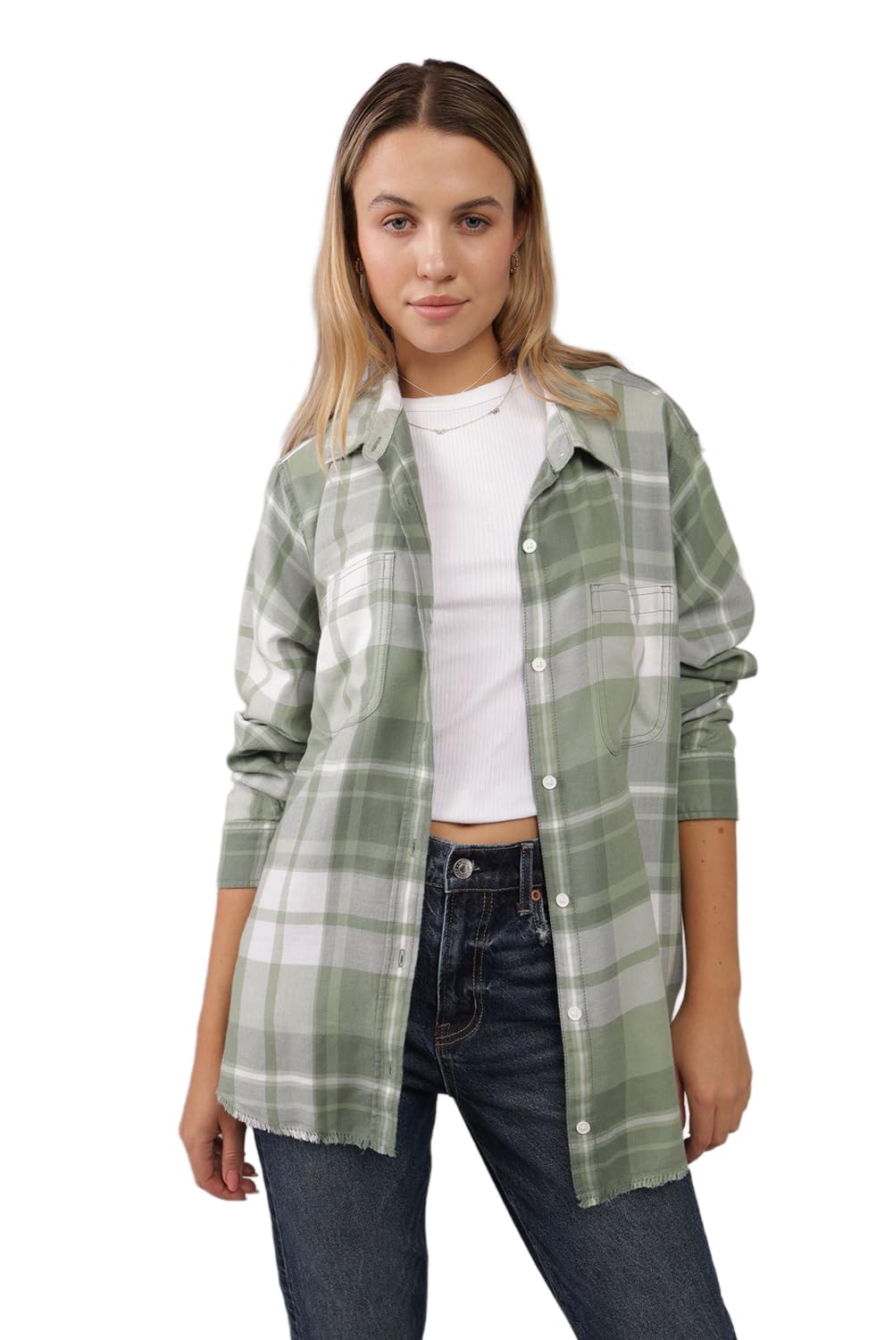 Women Green Plaid Button-Up Shirt