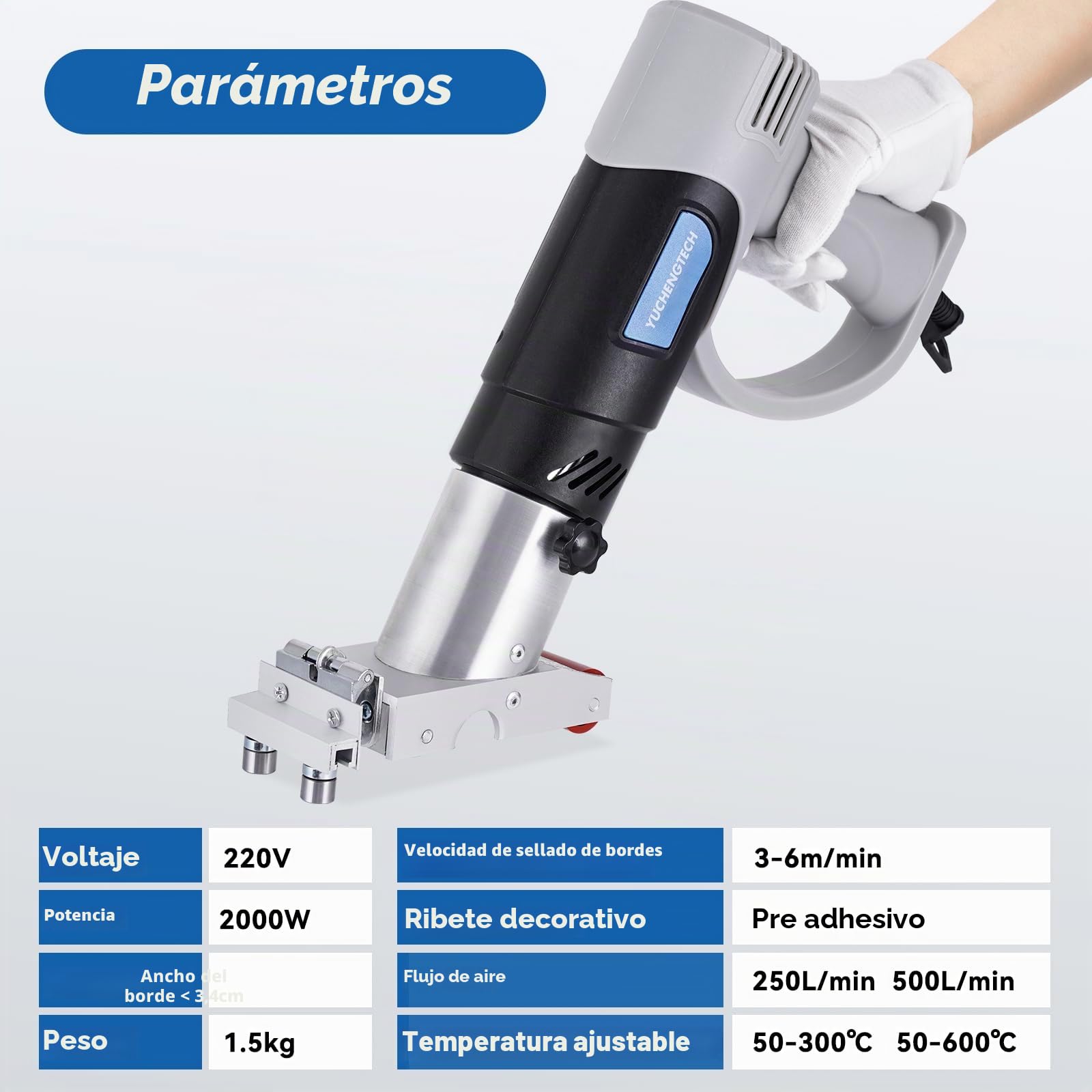 YUCHENGTECH Encoladora de Cantos Manual Portátil Encoladora de Cantos Termofusible 50-600℃ Temperatura Ajustable para 0-60 mm Cinta Tapacantos Adhesiva Termofusible
