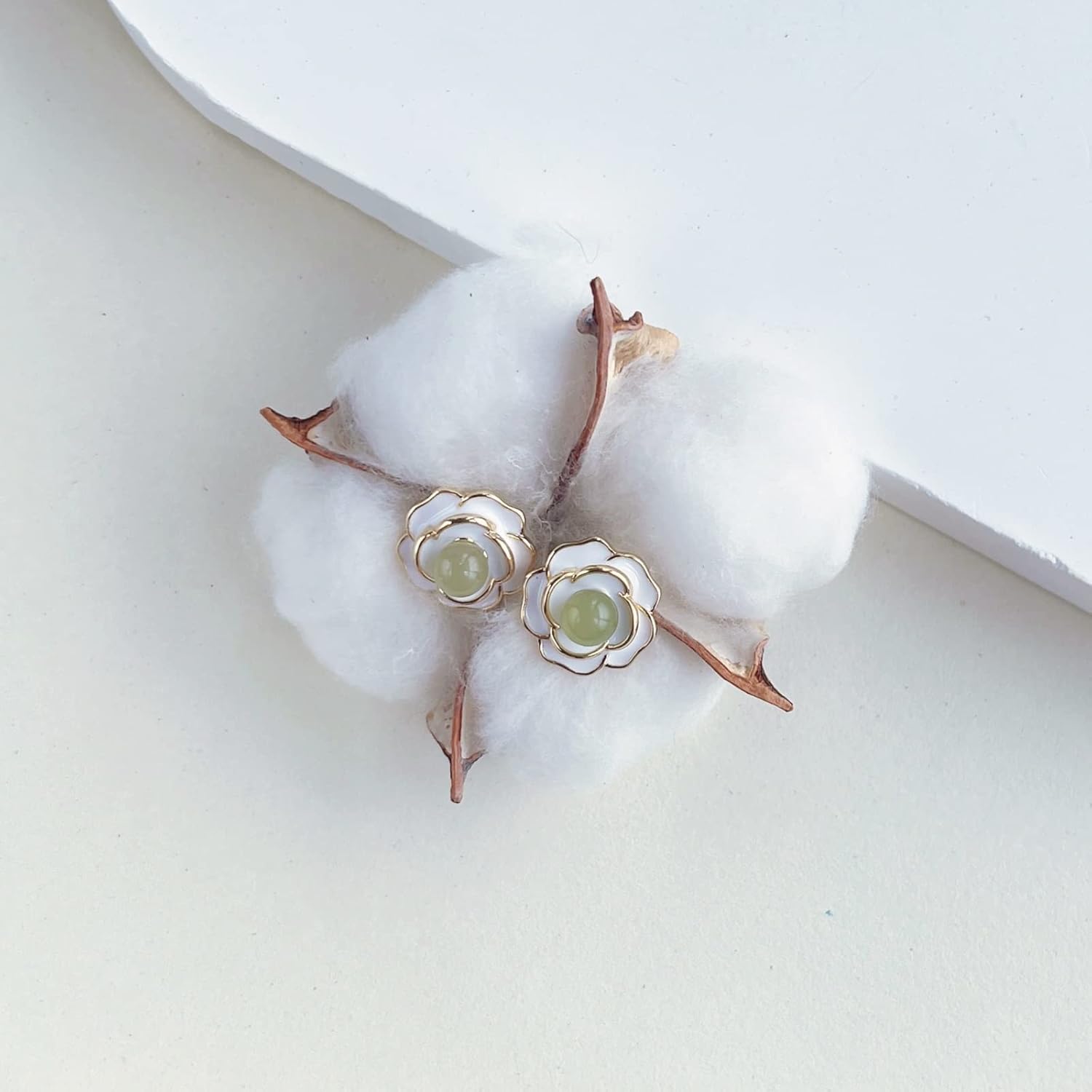 Natural Hetian Jade Earrings for Women, Dainty Lucky Green Real Jade Flower Charm Pendant Jewelry Studs, Handmade Ear Stud Earrings for Mom Lover Her (925 Sterling Silver with Gold Plated) - Image 8