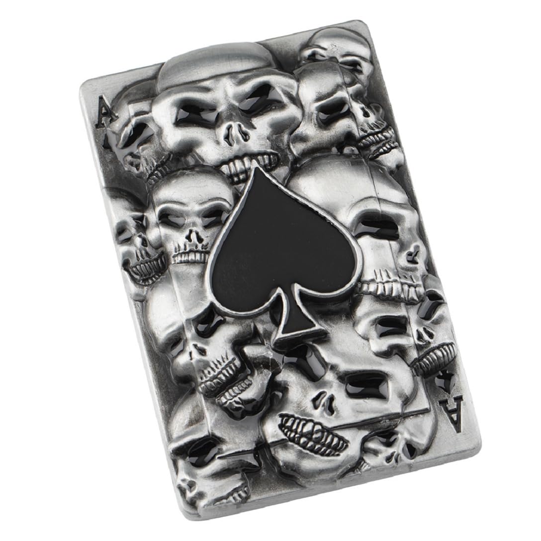 Fachoice Ace Poker Card Skull Head Belt Buckle for Men Ace Spade Skull Poker Skull Gothic Men’s Playing Cards Belt Buckle (Black)
