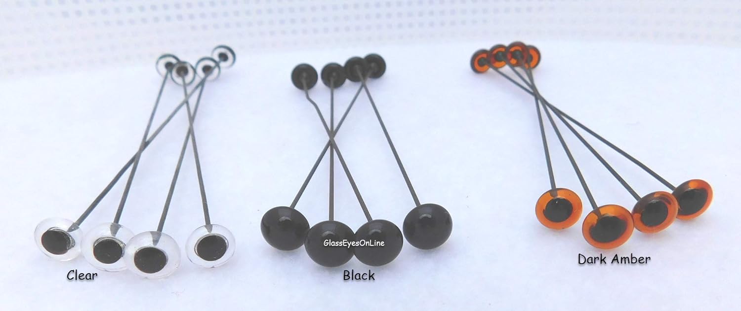 4 Pair Glass Eyes On Wire (8mm, Black)