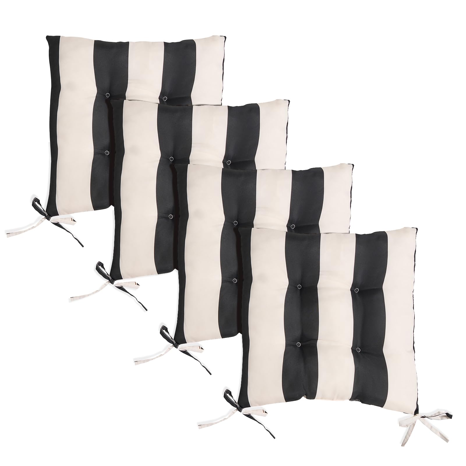 OHS 4 Pack Seat Pads Garden Chair Cushions Stripe, Soft Comfy Indoor Outdoor Seat Cushions with Ties for Garden Furniture Bistro Chairs Kitchen Dining Chair Cushions, Monochrome - 40 x 40cm