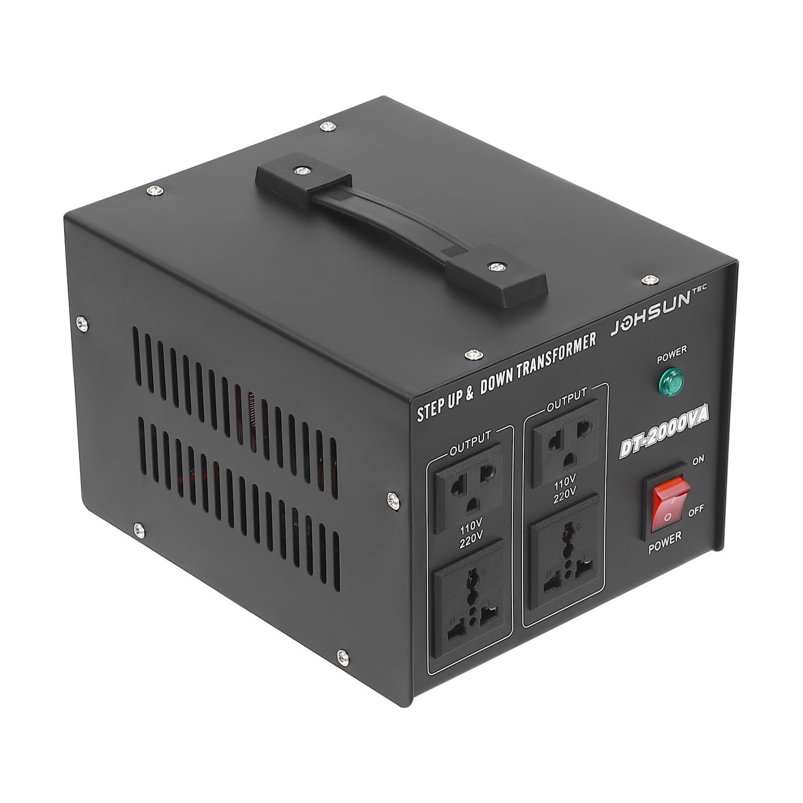 Trasformatore di tensione da 2000 W, con quattro prese di conversione, protezione da sovraccarico, In: 110 V o 220 V/Out: 110 V e 220 V