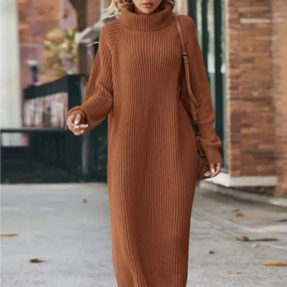 Vestido De Punto Mujer Cuello Alto, Elástico Y Elegante - Perfecto Para Invierno Y Looks Casuales