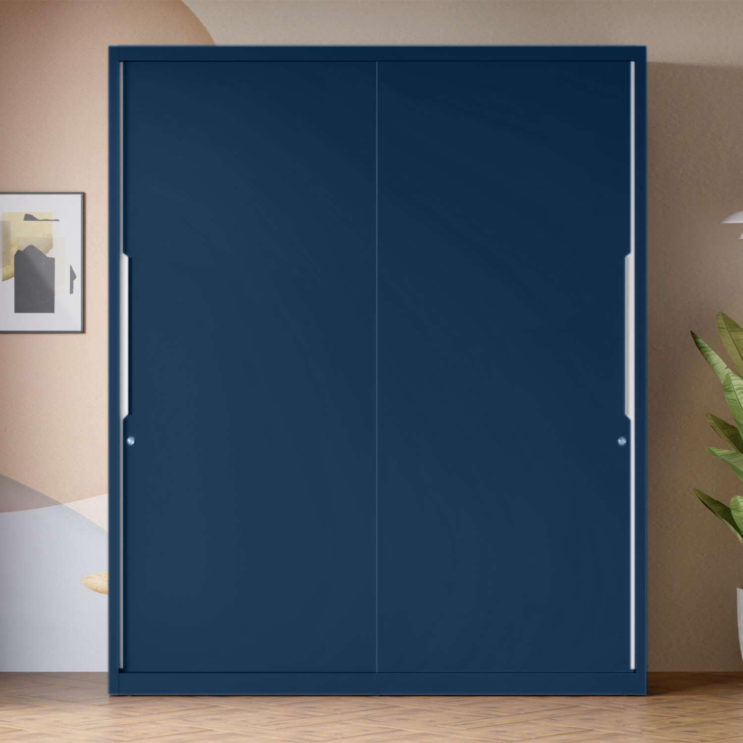 GODREJ INTERIO Almirah Slide N Store XL Plus 2-Door Steel Sliding Wardrobe for Clothes (Textured Phiroja Blue), 1-Year Warranty, 7 Shelves, 2 Drawers