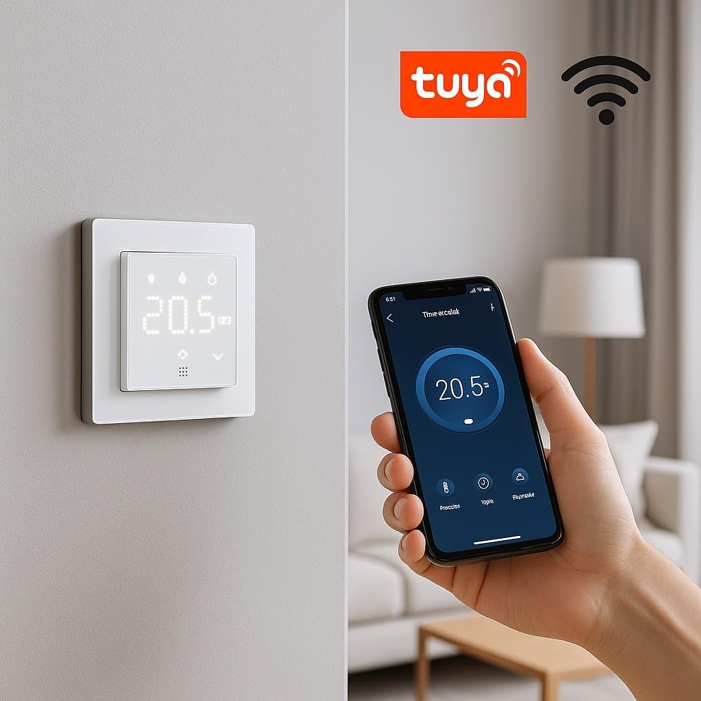 Elektronova Cronotermostato connesso WIFI TUYA da incasso modulo programmabile 2P 240V display touch retroilluminato colore bianco compatibile su supporti Vimar plana