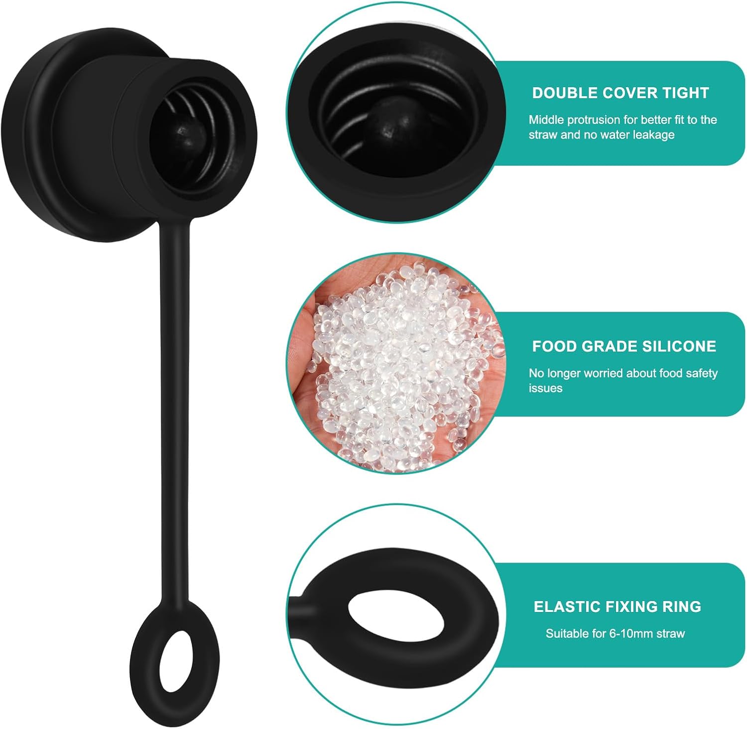 Straw Covers Universal Fit 6-10mm Straw 6 Pack - Black