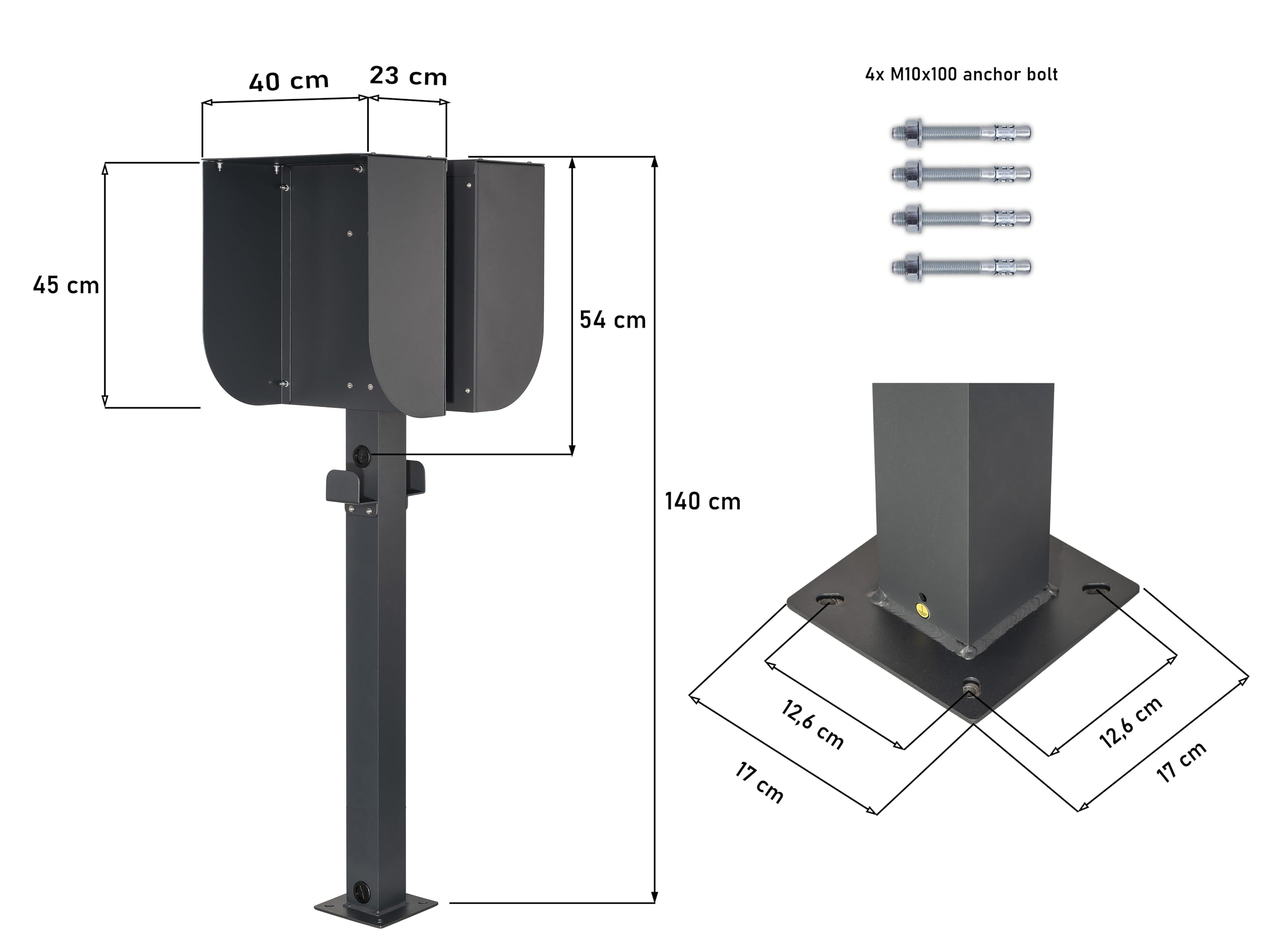 Wallbox - Supporto doppio per 2 stazioni di ricarica, colonna autoportante in alluminio, universale per Wallbox, adatto per esterni (doppio supporto con protezione)