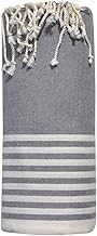LES POULETTES Bijoux - Grand Fouta Drap Plage et Hammam Coton Petites Rayures Blanches 150 x 250cm - Gris