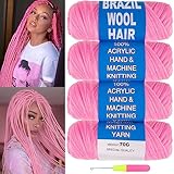 COOKOO 4 Roll Pink Brazilian Wool Acrylic Yarn Hair for Senegalese Twist Knitting Hair Braids Crochet Hair Braiding African Braids Faux Locs Jumbo Braids Crochet Twist Wraps 70G/Roll(Pink#)