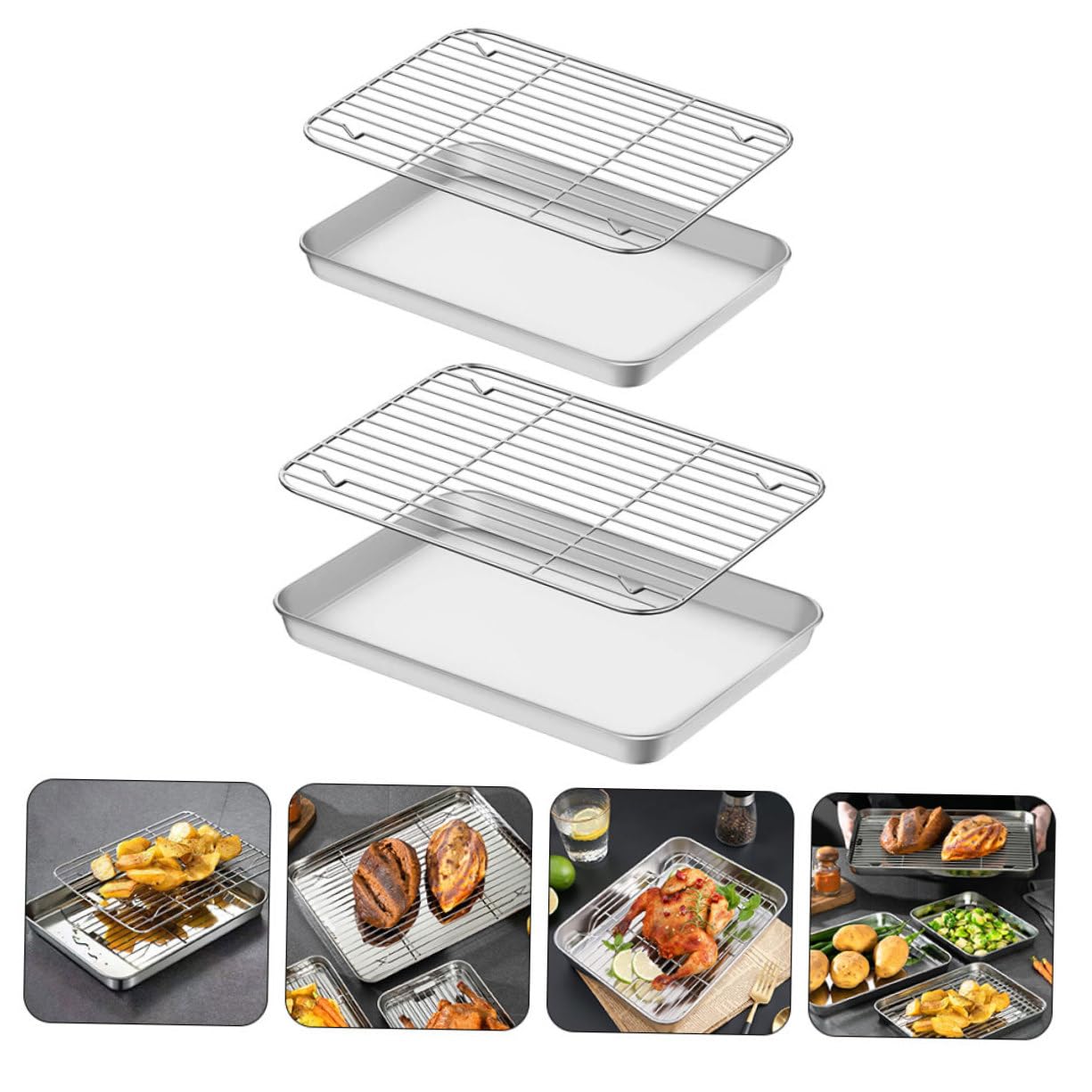 Gatuida 2juegos Bandejas Para Hornear Con Rejilla Para Enfriar Bandejas De Acero Inoxidable Para Hornear Pan Para Con Rejilla Para Cocinar El Horno