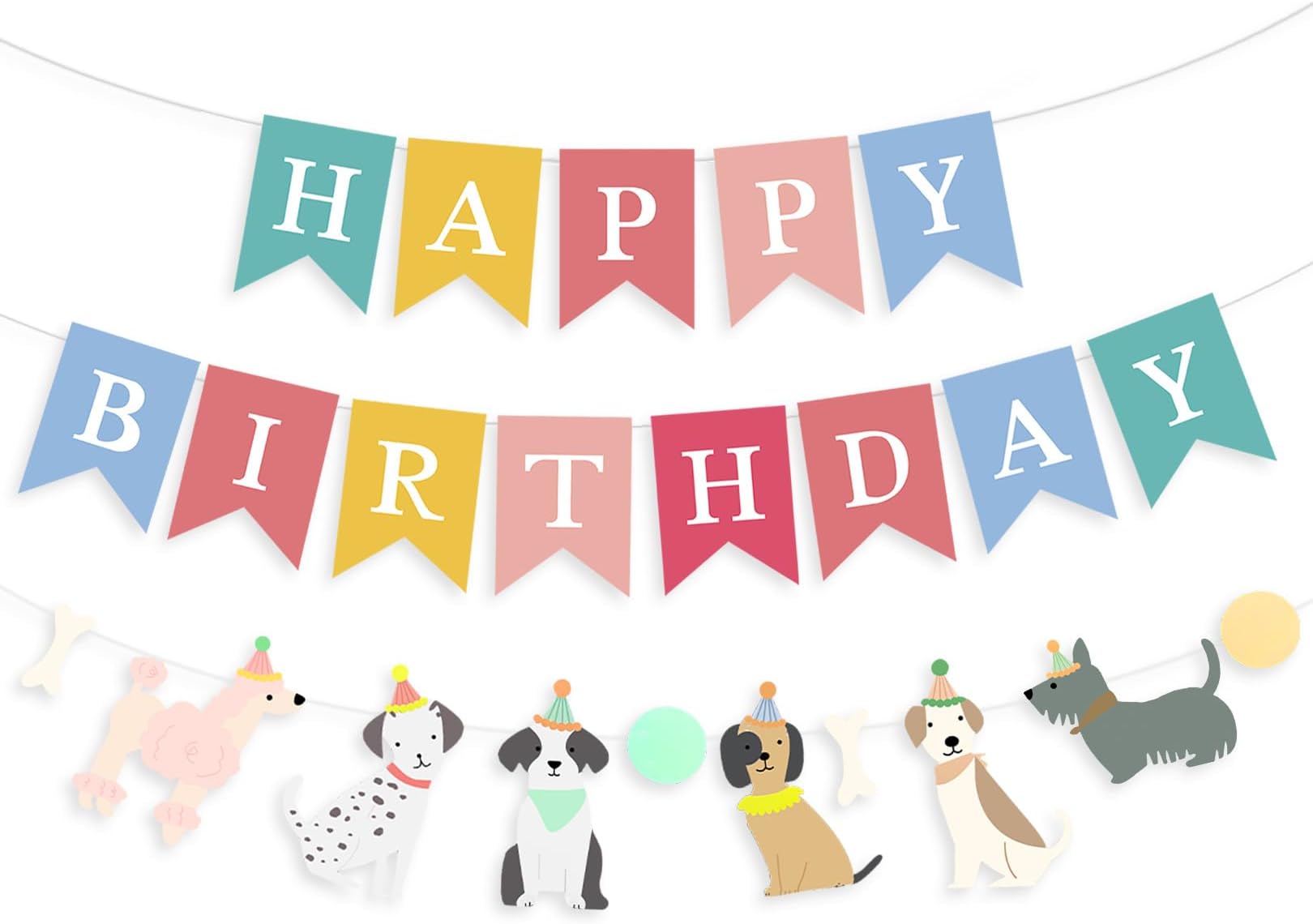 Dog Themed Banner Happy Birthday Banner Backdrop Colorful Decoration Kids Baby Dog Birthday Party Supplies
