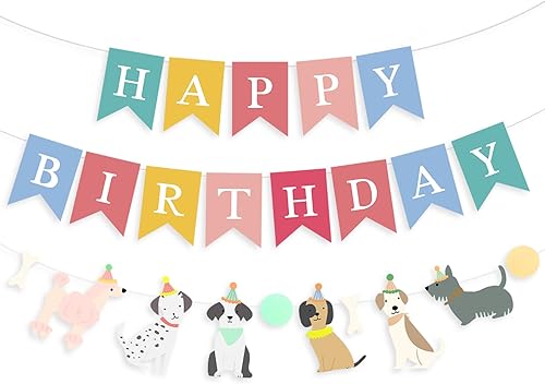 JANSONG Cartel con temática de perro feliz cumpleaños, decoración colorida para niños, bebés, perros, suministros de fiesta de cumpleaños